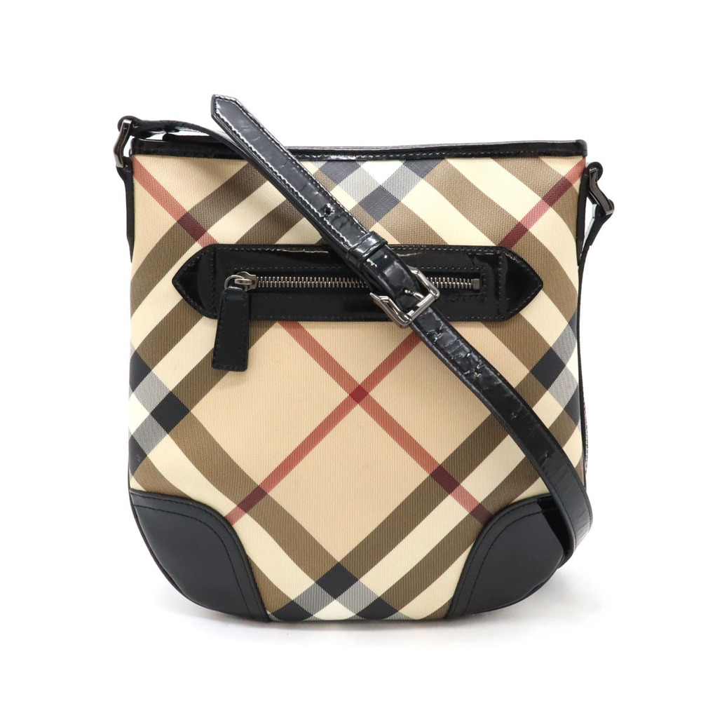 BURBERRY House Check Crossbody Bag Patent Vernis leather beige black